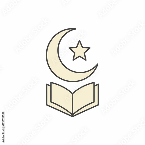 Islamic symbol with crescent moon star and open book