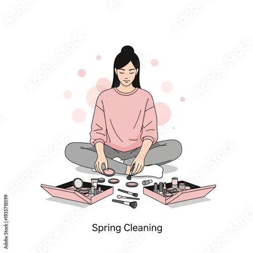 Young Woman Engaged In Makeup Organization And Spring Cleaning