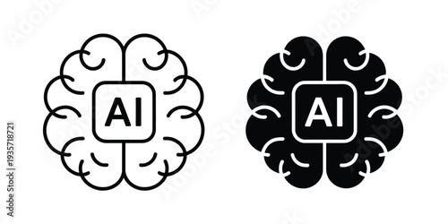 Artificial Intelligence Brain Icon Minimal Line Technology Symbol