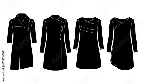 Set of Modern Men's Kurta Silhouettes with Creative Asymmetrical Neckline Variations