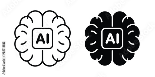AI Brain Icon Thin Line Vector Illustration Premium Technology Symbol