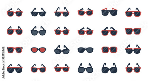 A collection of various sunglasses on transparent background