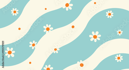 Retro Daisy Pattern on Wavy Background - Vintage Floral Design for Textile and Wallpaper