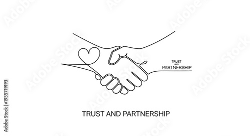 Trust and Partnership Line Art Illustration with Handshake and Heart Symbol Minimal Business Relationship Vector Design