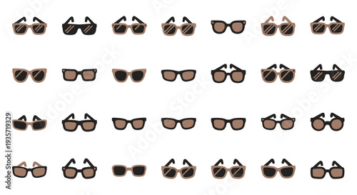 A collection of various sunglasses on transparent background