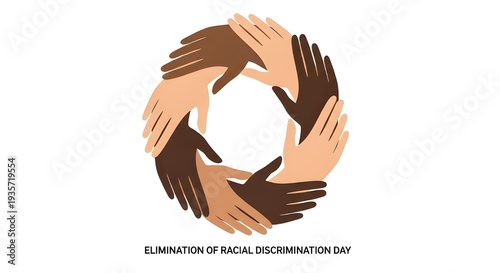 Diverse hands together for racial equality and unity