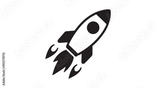 Minimalist Black and White Space Rocket Launch Icon Representing Business Startup Success and Technological Innovation