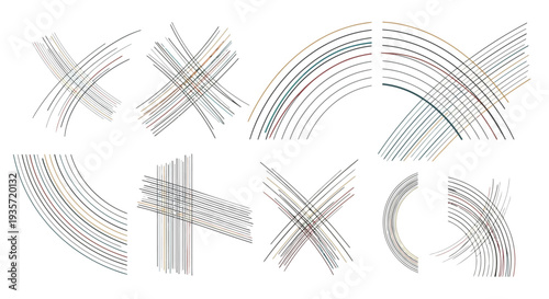 Abstract Curved Line and Wave Pattern Set Minimal Geometric Motion Elements Vector Collection for Modern Background Design