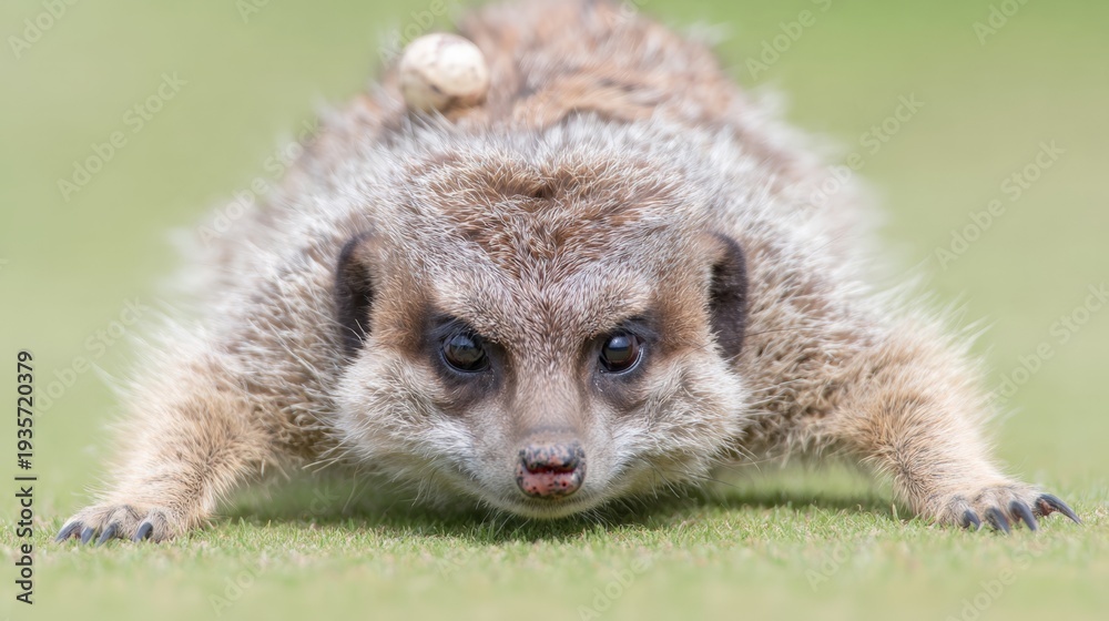 Obraz premium A small animal with a black nose and brown fur is laying on the grass. It is a gerbil or a similar small animal