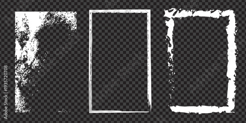 Grunge frames for photo collage, stories and social network media. Template with brush stroke. Rectangular border with grunge overlay. Set of vector illustrations isolated on transparent background.