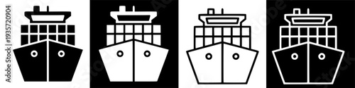 Global Freight Shipping Icons: Container Vessels for Logistics and Marine Transport Symbols