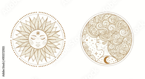 Celestial Sun and Moon Goddess Illustrations