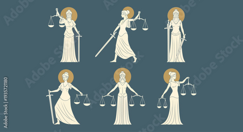 Justice Symbolism: Lady Justice Icons with Scales and Swords