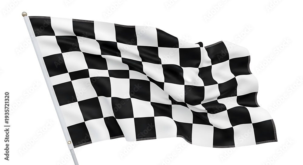 Obraz premium Waving black and white checkered racing flag on a pole symbolizing victory and speed in a competitive event