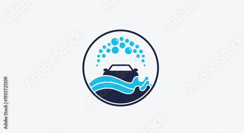 Car Wash Logo - Bubbles, Water Splash, and Vehicle Silhouette