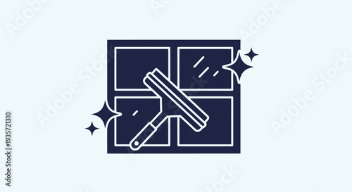 Window Cleaning Icon - Squeegee and Sparkling Window