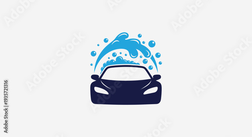 Car Wash Logo with Water Splash and Bubbles