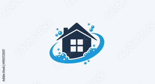 House Cleaning Service Logo with Bubbles and Swirls