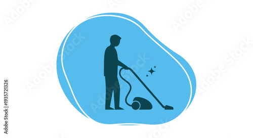 Silhouette of person vacuuming floor with modern vacuum cleaner, clean home concept