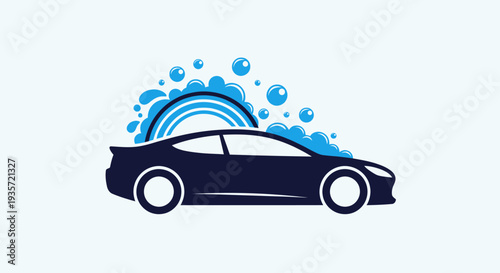 Car Wash Logo with Bubbles and Rainbow