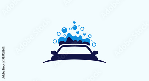 Car Wash Logo Symbol - Clean Automobile with Soap Bubbles
