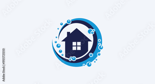 House cleaning service logo with bubbles and water circle