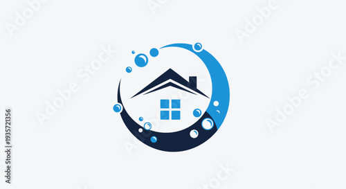 House cleaning service logo with bubbles and clean home icon