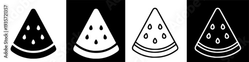 Minimalist digital illustration displaying two white watermelon slice icons on a stark black background