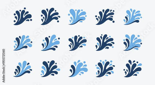 Abstract Water Splash Icons Set - Blue Dynamic Fluid Elements