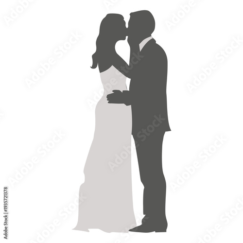 Romantic wedding couple kissing