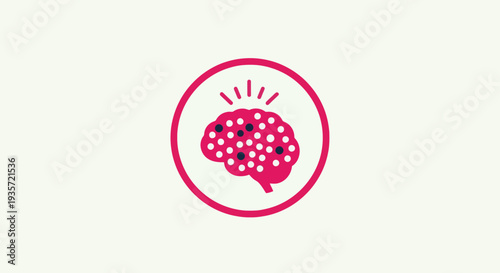 Brain Icon with Dots and Rays, Symbolizing Ideas and Knowledge
