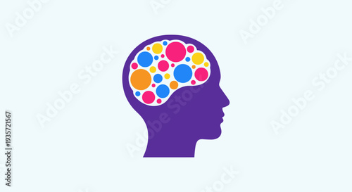 Abstract Brain with Colorful Circles Inside Human Head Silhouette