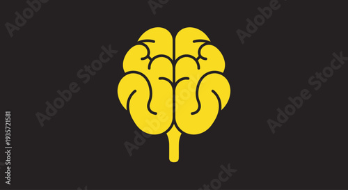 Yellow brain icon on black background, symbolizing intelligence, thinking, and ideas