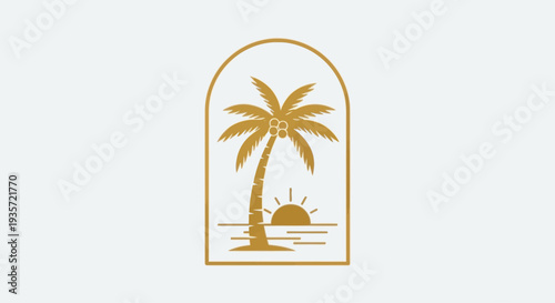 Golden Palm Tree Silhouette Sunset Icon