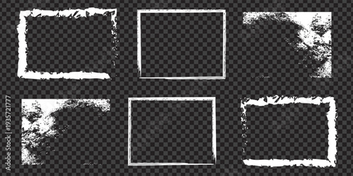 Grunge frames for photo collage, stories and social network media. Template with brush stroke. Rectangular border with grunge overlay. Set of vector illustrations isolated on transparent background.