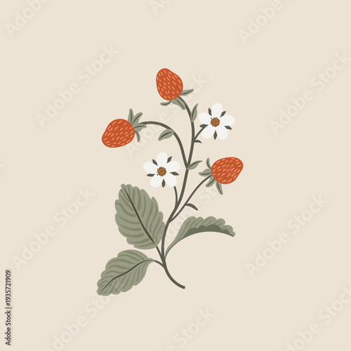 Vector seamless Strawberry illustration with flowers. Cute colorful spring, summer illustration for fabric, wrapping paper, clothes.