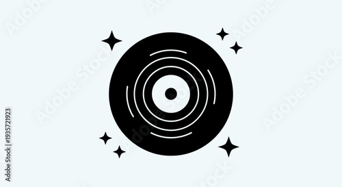 Retro Vinyl Record Icon with Sparkles