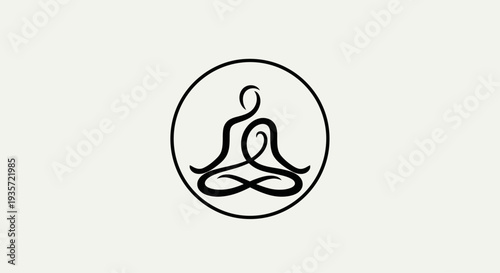 Zen meditation symbol icon, mindful silhouette in lotus pose, clean design