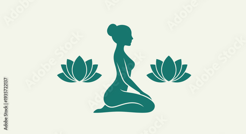 Silhouette of Woman Meditating with Lotus Flowers