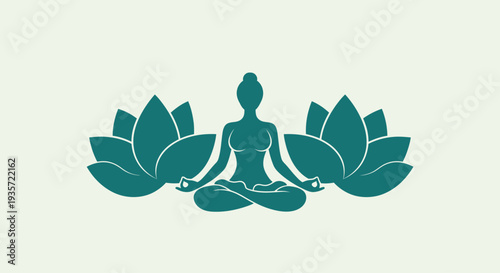 Yoga Silhouette with Lotus Flowers on Light Background