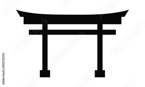 Black Japanese Torii Gate Silhouette Vector Icon