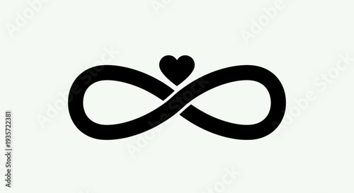 Black infinity symbol with heart on white background