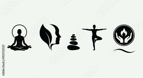 Yoga, Meditation, Balance, Wellness Icons: Silhouette Collection