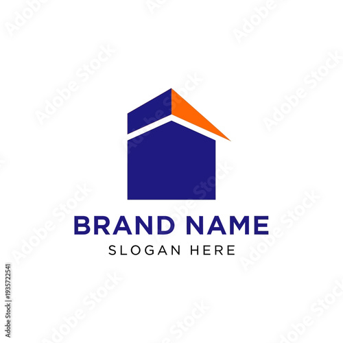 Modern House Logo Design Template with Brand Name and Slogan Placeholder.