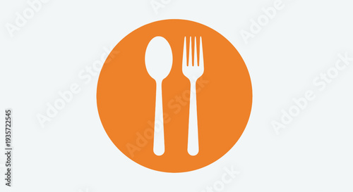 Orange circle with white spoon and fork icons, restaurant, cafe, food service symbol