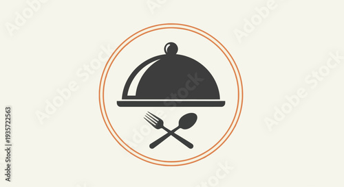 Food serving dish icon with fork and spoon, restaurant meal symbol