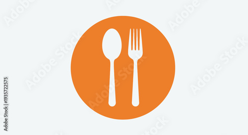 Orange Circle Icon with White Spoon and Fork - Restaurant Dining Symbol