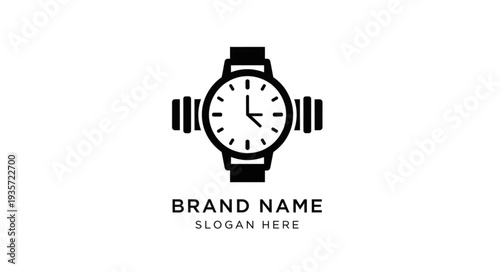 Simple black watch logo template with placeholder brand name and slogan.