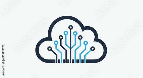 Cloud Computing Technology Icon: Digital Circuit Board Integrated into a Cloud Shape