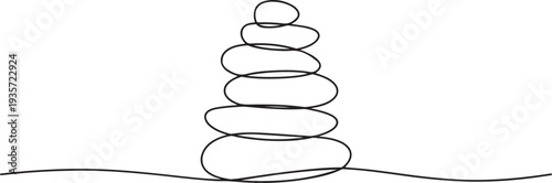 Pebbles in one continuous line drawing. rock balancing. One line drawing of a pile of flat stones Zen rock balancing.one line vector illustration with white background